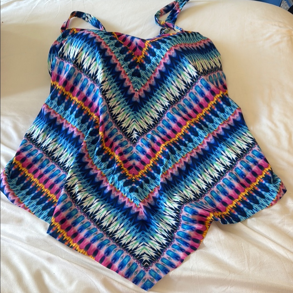 Swimsuits For All Blue Pink Asymmetrical Tankini